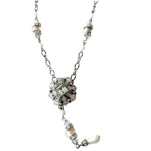 Vintage Style Silver Tone & Crystal Gemstones Chandelier Necklace